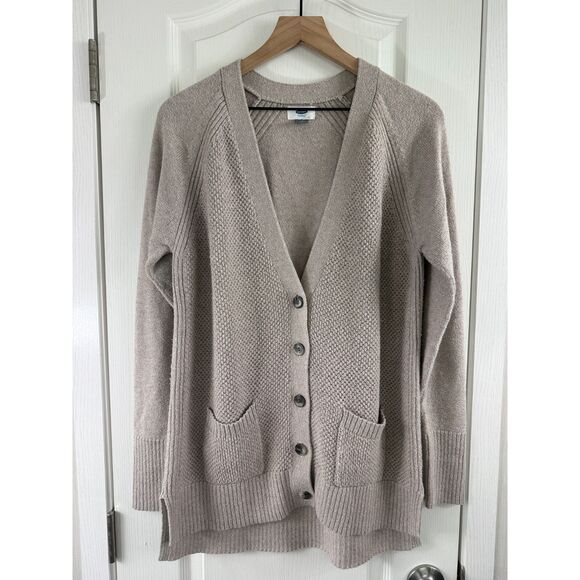 Old Navy Sweaters - Old Navy Women’s Large Taupe Stitchy Boyfriend Cardigan Button Pocket Long